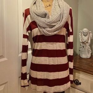 NWT burgundy and beige striped long-sleeve tee